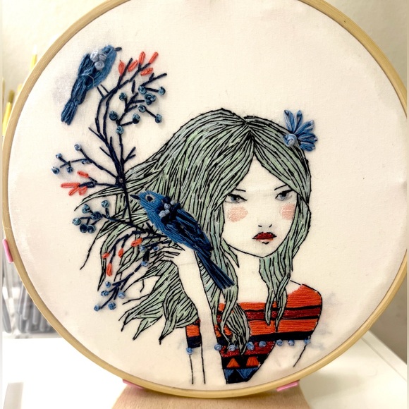 Other - BLUEBIRDS WHISPERING SWEET NOTHINGS - Embroidered Art